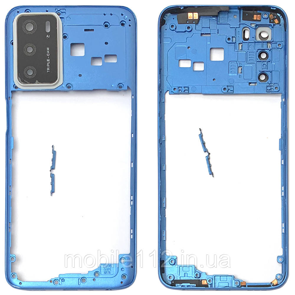 Рамка корпусу Oppo A16, A16s, A54s блакитна зі склом камери