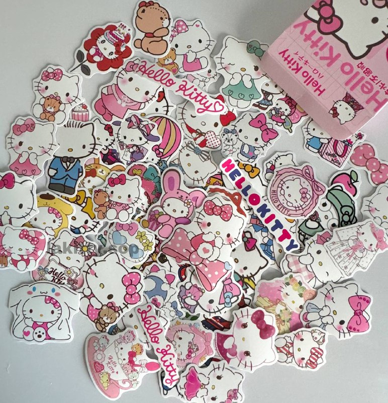 Милі стікери Hello Kitty 60 штук. Набір наліпок в коробці