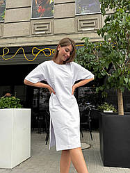 Жіноча сукня-футболка трикотажна футболка довга з розрізами mavy біла