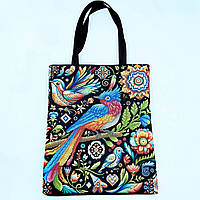 Сумка шопер для вишивання Пташки різнокольорові . Чорна