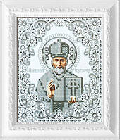 Набір для вишивки Святий Миколай срібний 19х23 см (набір з бусинами і бісером)