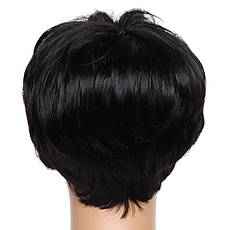 Перука чорна коротка Піксі Color: 1B натуральне бразильське волосся 180% плотність, фото 3