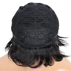 Перука чорна коротка Піксі Color: 1B натуральне бразильське волосся 180% плотність, фото 4