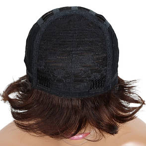 Перука коротка каштанова в стилі Піксі Color: 4 натуральне бразильське волосся 180% плотність, фото 3