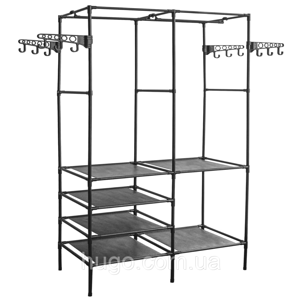 Подвійна вішалка для одягу з полицями 174х86х44см, CLOTHES RACK / Підлогова стійка в передпокій / Стійка-вішалка