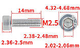 Гвинт із шестигранною головкою DIN912 M2,5*14 Болт із циліндричною головкою та внутрішнім шестигранником, фото 2