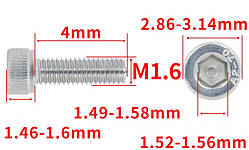 Гвинт із шестигранною головкою DIN912 M1,6*4 Болт із циліндричною головкою та внутрішнім шестигранником