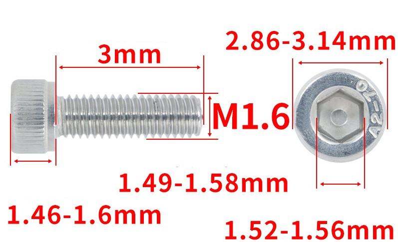 Гвинт із шестигранною головкою DIN912 M1,6*3 Болт із циліндричною головкою та внутрішнім шестигранником, фото 1