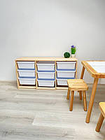 Тумба органайзер з контейнерами шухлядами боксами дерев'яний корпус вузький