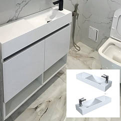 Біла вузька тумба у ванну 80 см Fancy Marble Itaka з умивальником Trill