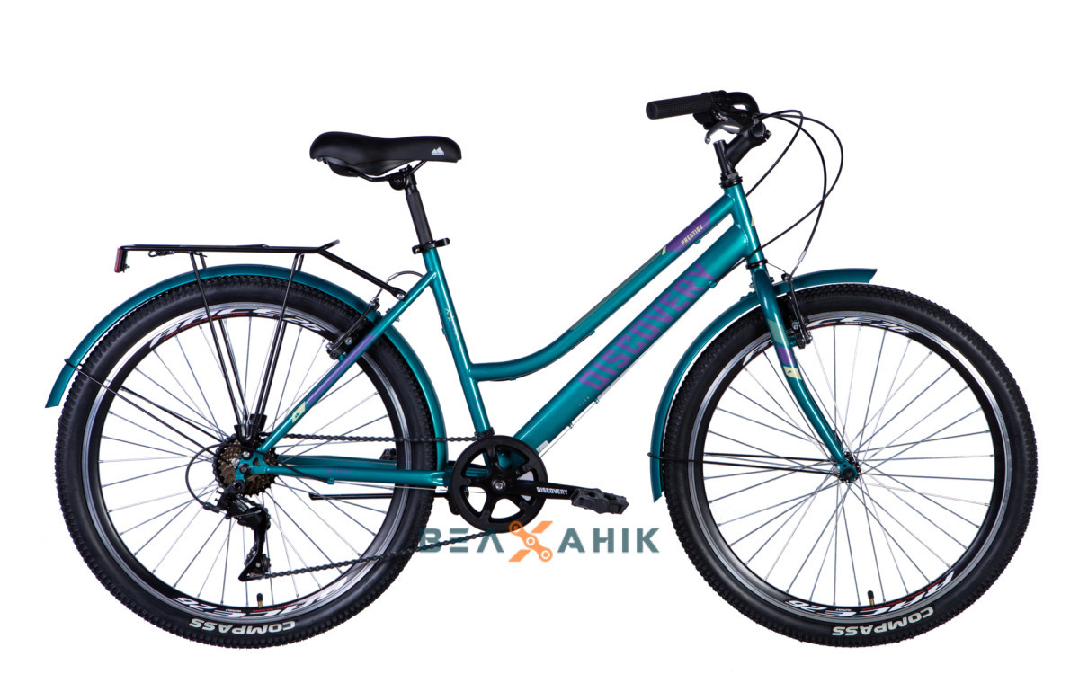 Велосипед 26" Discovery PRESTIGE WOMAN V-br (рама 17") St з багажником синьо-зелений