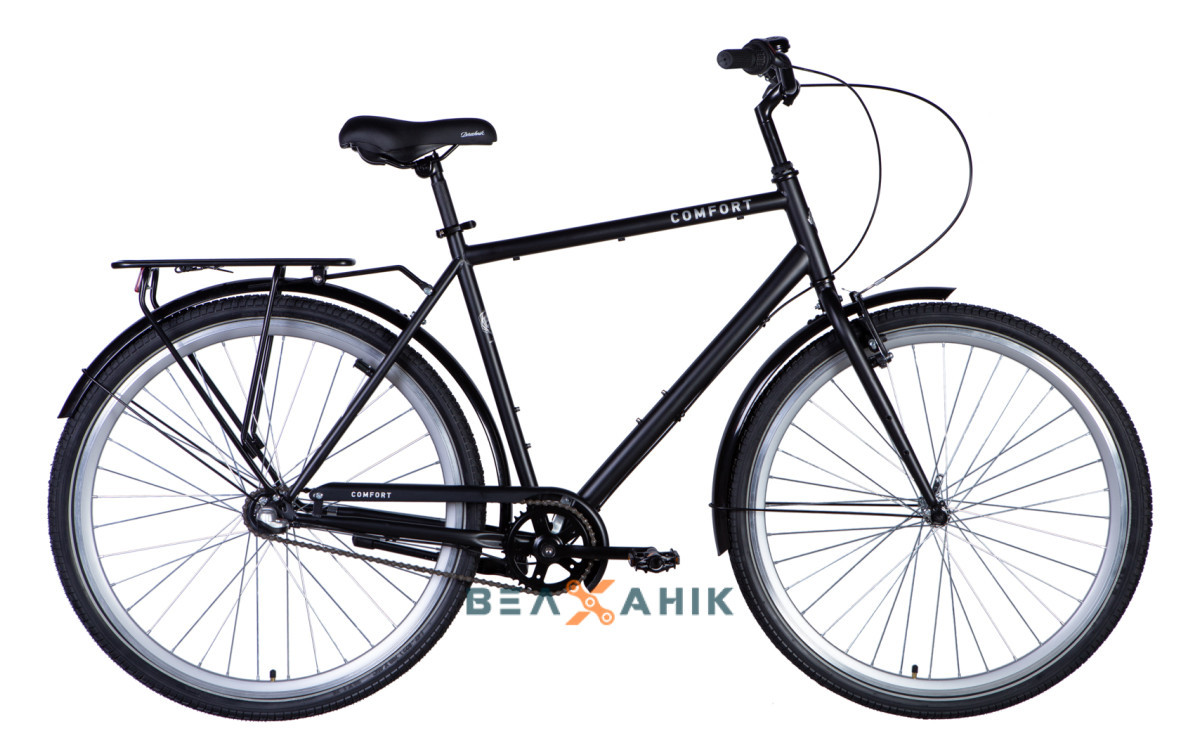 Велосипед 28" Dorozhnik COMFORT MALE (рама 22") з багажником чорний мат