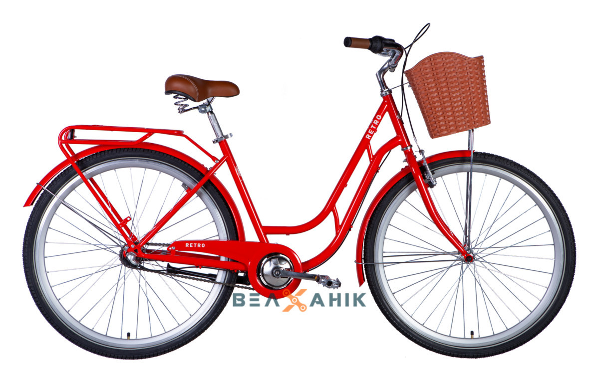 Велосипед 28/quot; Dorozhnik RETRO PH (рама 19/quot;) ST з багажником та корзиною помаранчевий, фото 1