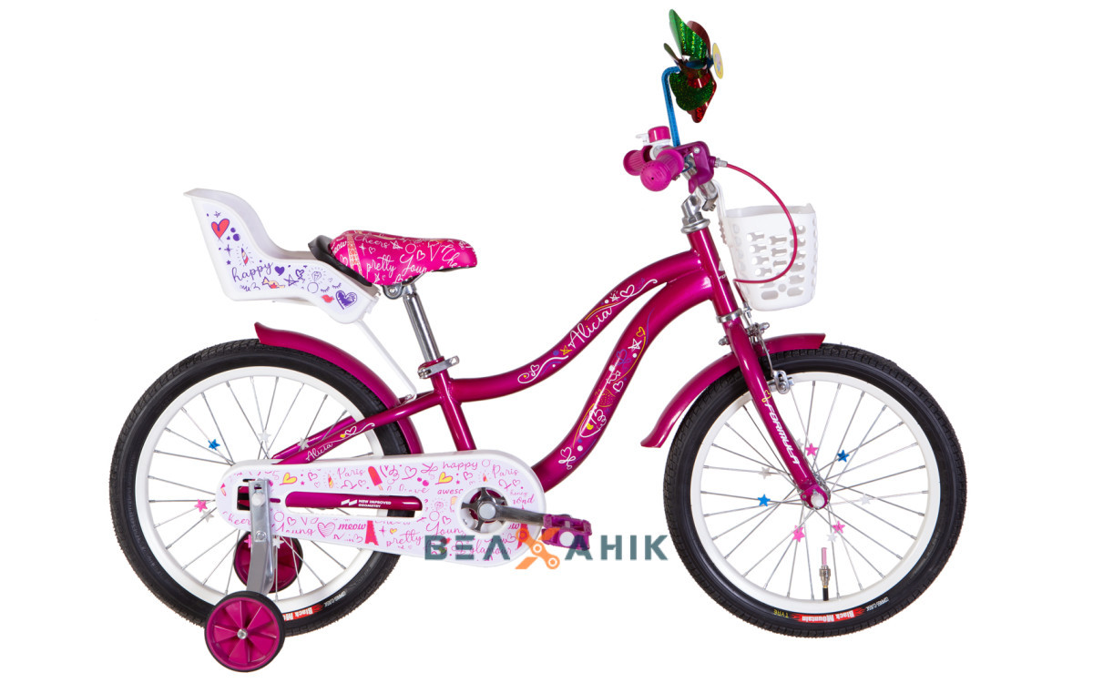 Велосипед 18" Formula ALICIA (рама 9") ST з корзиною та багажником для ляльок малиновий, фото 1