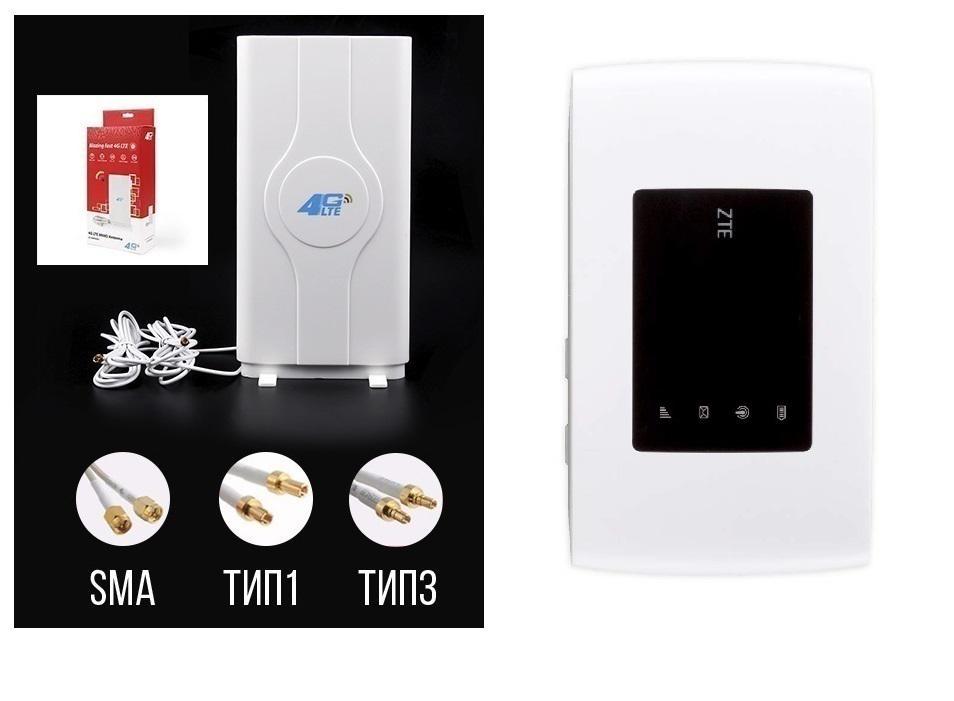 WiFi роутер 3G/4G модем ZTE MF920U з панельною антеною MIMO 2x9 дБі та зарядним, фото 1