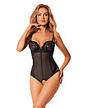 Боді з відкритим доступом чорне "Serena Love crotchless teddy" Obsessive (розмір XS/S), фото 3