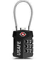 Замок підвісний для багажу з гнучким тросом USafe CP-04-TSA, зі змінним 3-значним кодом та підтримкою TSA ключа