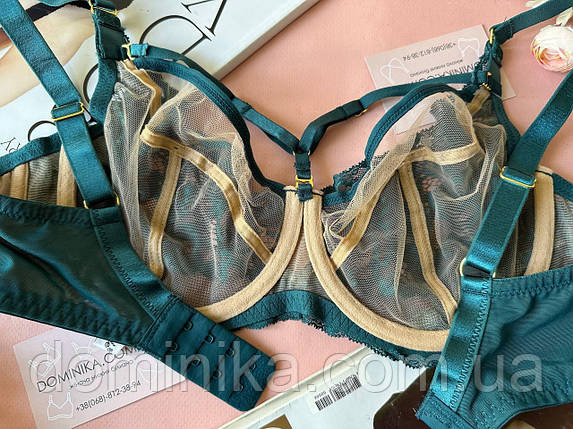 80/85/90Д Бюстгальтер без поролону на 4 розмір з портупеями смарагдовий, фото 2