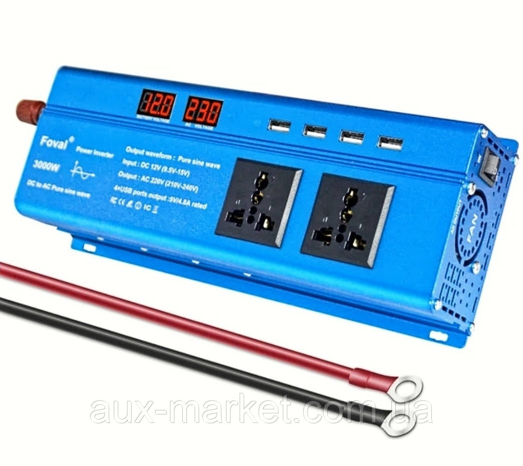 Перетворювач напруги з правильною синусоїдою (інвертор) Foval 12V-220V 3000W
