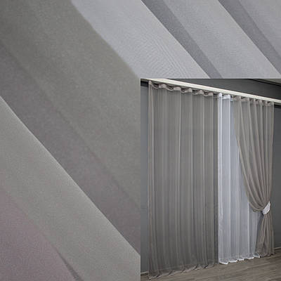 Комплект декоративних штор з шифону. Колір сірий з білим. Код 011дк 11-0083