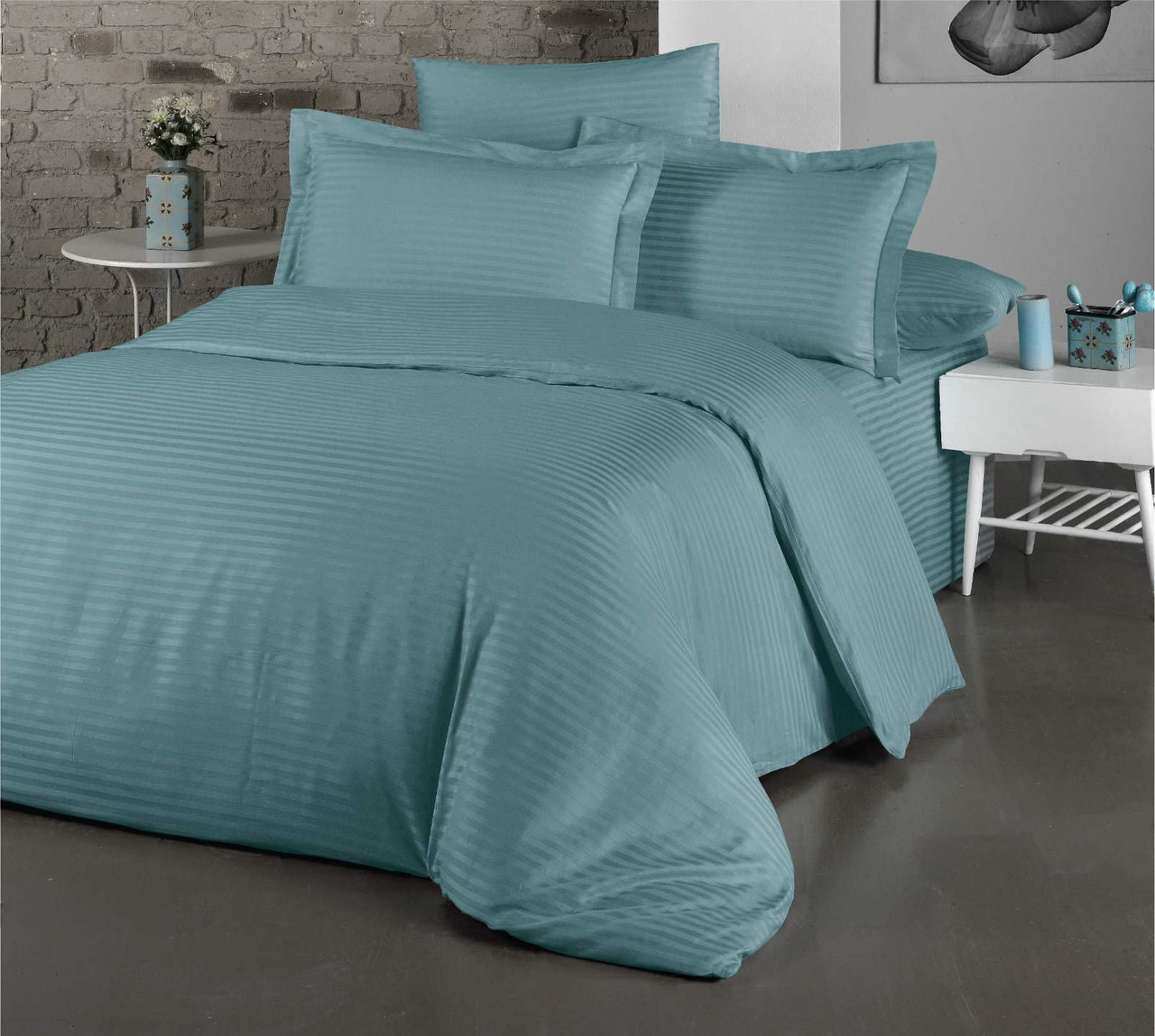 Постільна білизна Cotton Shine Stripe Satin 200х220 Turkuaz