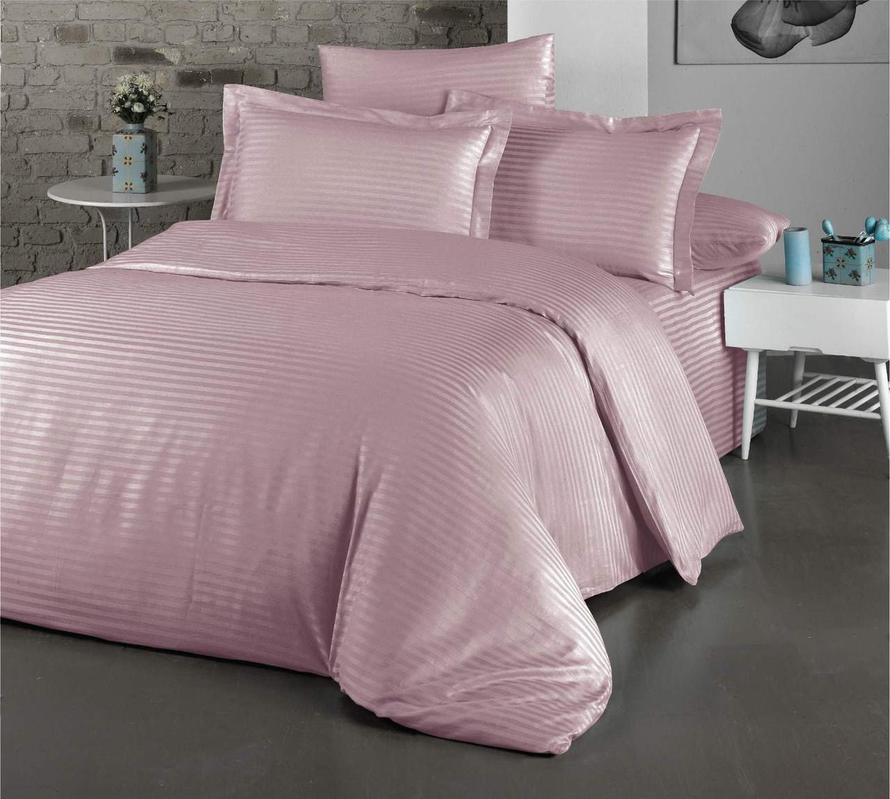 Постільна білизна Cotton Shine Stripe Satin 160х220 сімейний Pudra