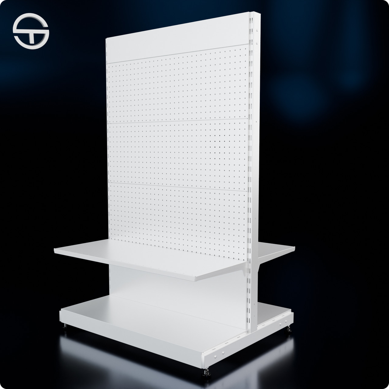 Стелаж торговий посилений перфорований острівний "BLANK" 1480х1000мм, білий. Прилавки металеві для магазину