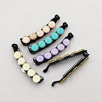 Заколка для волосся банан 9,5х1,5 см чорний пластик кольорові стрази