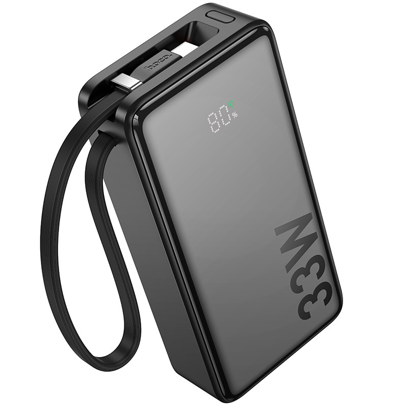 Павербанк із швидкою зарядкою 33W та кабелем Type-C 10000mAh HOCO Q27A |1USB/2Type-C, 22.5W+PD33W| Чорний