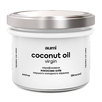 Кокосова олія нерафінована, 200мл, банка СКЛЯНА, прямого першого холодного віджиму