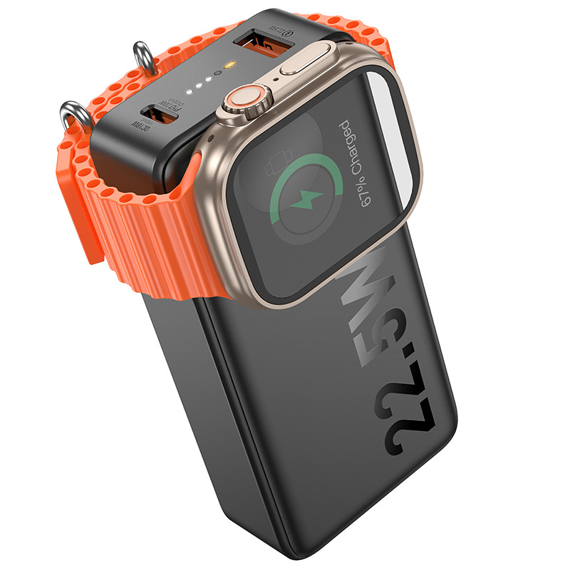 Павербанк PowerBank зі швидкою зарядкою 22.5 W та зарядним місцем для годинника iWatch 10000mAh HOCO Q27B Чорний, фото 1