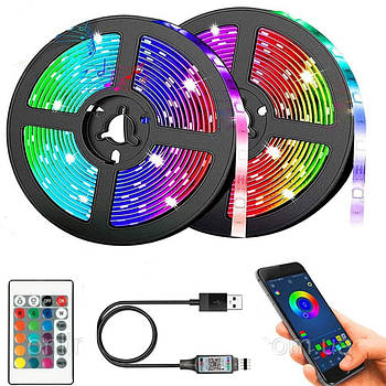Комплект 2шт Світлодіодна стрічка Bluetooth 5м, від USB + пульт, Led mood light Smart / Лед стрічка