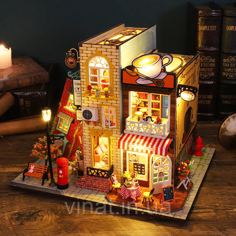 Бук Нук Кав'ярня Book Nook  Coffee Slow Time Румбокс DIY House ES-007 + купол