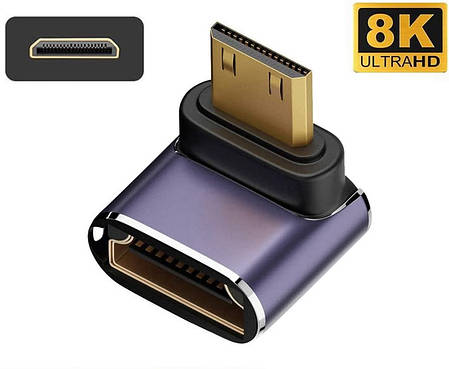Перехідник кутовий Mini HDMI — HDMI (M/F) 8K LED Metal (C8K-04), фото 1