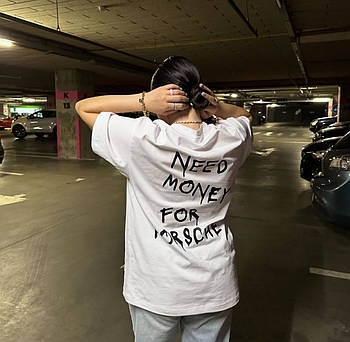 Футболка унісекс біла ХС  "NEED MONEY FOR PORSCHE"- 2686