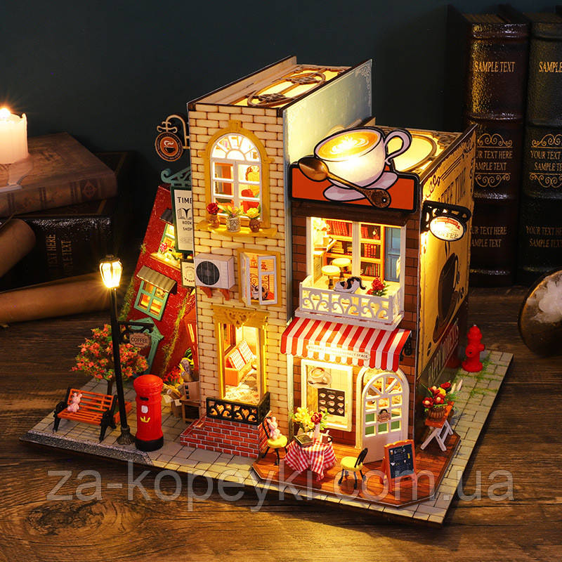Бук Нук Кав'ярня Book Nook Coffee Slow Time Румбокс DIY House ES-007 + купол, фото 1