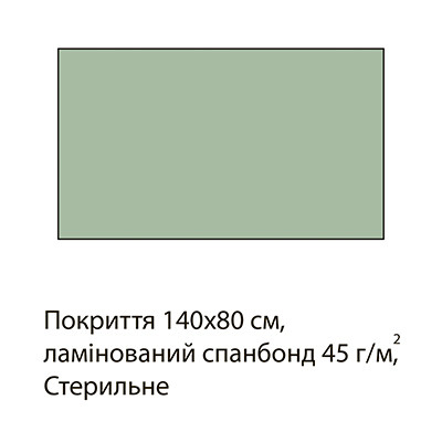 Покриття 140*80см, непромокальне, ламінований спанбонд 45 г/м2, стерильне