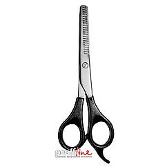 Ножиці філіювальні для стрижки волосся SolinQen прямі сірі з чорними пластиковими ручками 5,5"