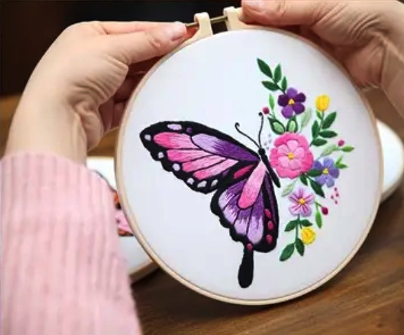 Набір для вишивки ГЛАДДЮ "Метелик та Квіти-4" ( без обруча) 20.07 см, фото 1