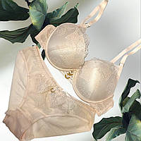 Комплект кружевного женского белья тонкий поролон без пуш-апа 2343k Weiyesi Бежевый
