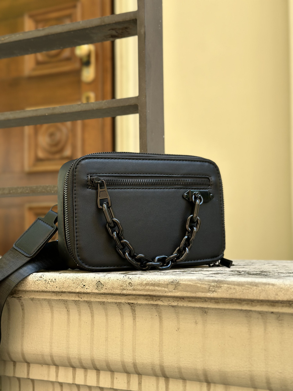 Сумка чорна прямокутна 60206 крос-боді через плече, фото 1