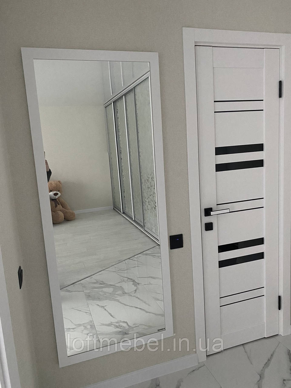 Настінне дзеркало 120x80 см в рамі МДФ, дзеркало на стіну в білій рамі, фото 1