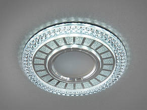 Кришталевий точковий світильник на 1 лампу G5.3 з вбудованим LED підсвічуванням 3Вт хром 125х10 мм, фото 3