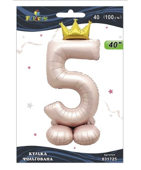 Кулька фольгована цифра з короною на підставці "5" рожева Blush 40"(100см) Pelican Рожевий Pelican KNZ