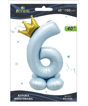 Кулька фольгована цифра з короною на підставці "6" блакитна 40" (100cm) Pelican Блакитний Pelican (831766) KNZ