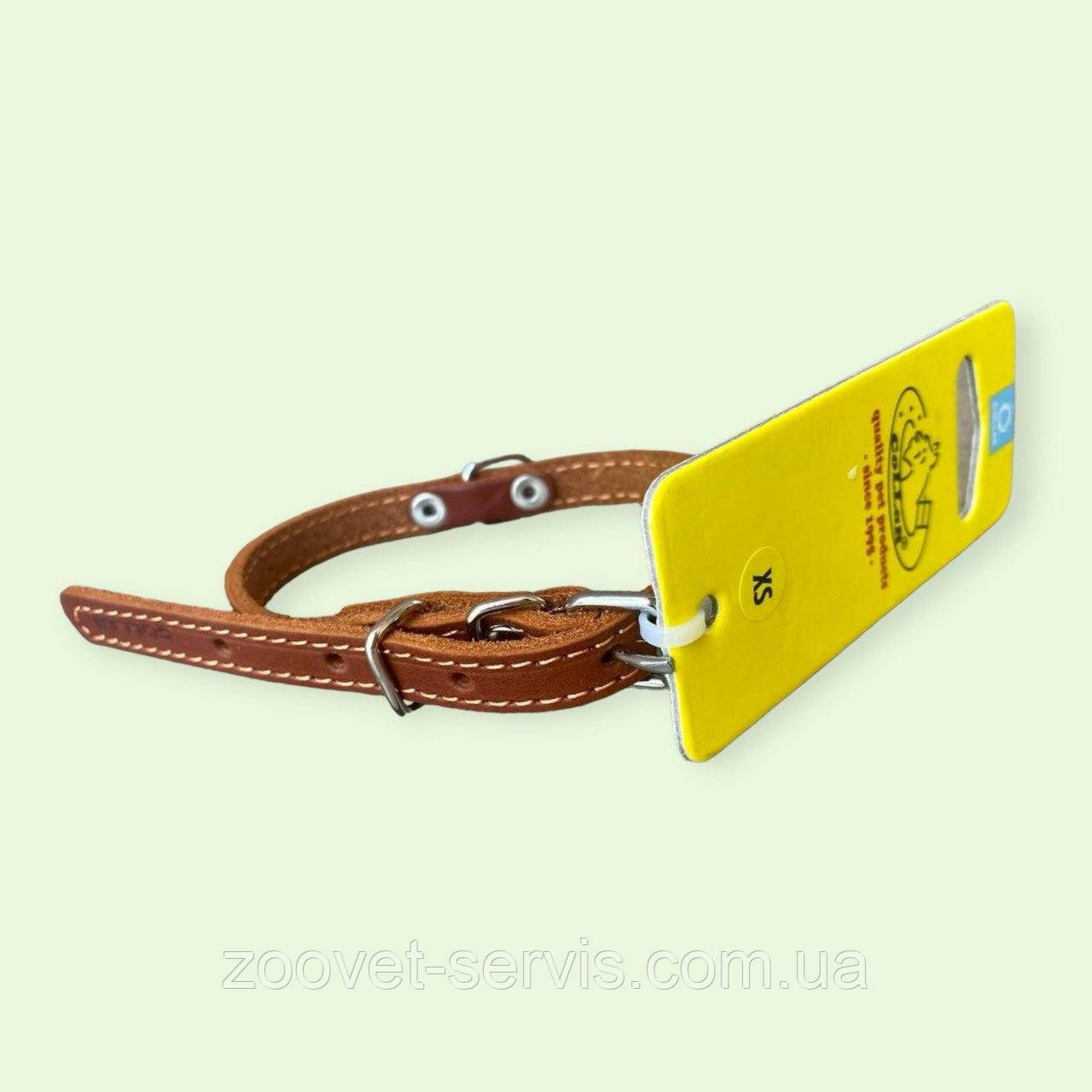 Нашийник шкіряний для собак маленьких порід Collar 00156 одинарний, ширина 10 мм, довжина 22-30 см, коричневий