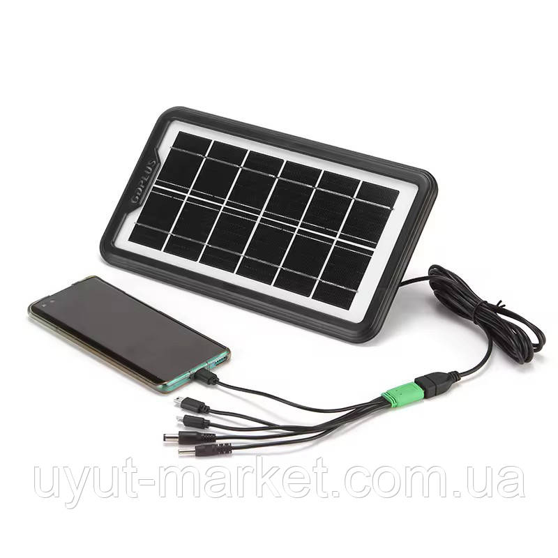 Портативна сонячна панель 3Вт GDPLUS GD-10X з USB з перехідниками, фото 1