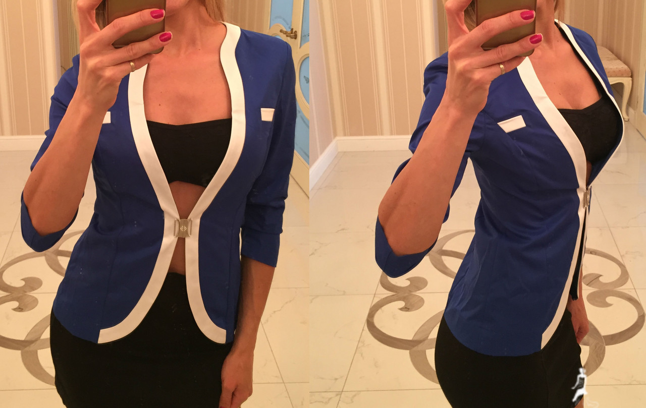 Жакет жіночий з контрастною окантовкою, модель 743, синій