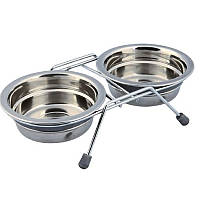 Миска Trixie подвійна на нековз.підставці мет.16см 2*0.9 л арт.25232