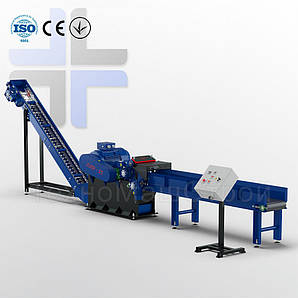 Щепоріз Zubr-55. Подрібнювач дерева 55 кВт з подачею і транспортером